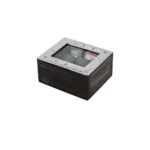 Caja de té Cuzco de 4 divisiones, de madera con tapa de alpaca repujada y ventana de vidrio, con saquitos de té