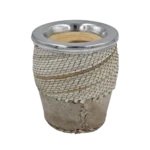 Mate camionero de tiento trenzado con virola de aluminio lisa y base de cuero lonja cosida con tiento