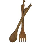Cubiertos para ensalada de palo santo. Artesanía wichi en madera.