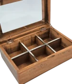 Caja de té Haras de 6 divisiones abierta y vacía, con las divisiones interiores a la vista