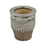 Mate imperial de tiento con virola de alpaca lisa, fleje floral y base de cuero lonja
