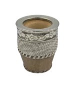 Mate imperial de tiento con virola de alpaca lisa, fleje floral y base de cuero lonja